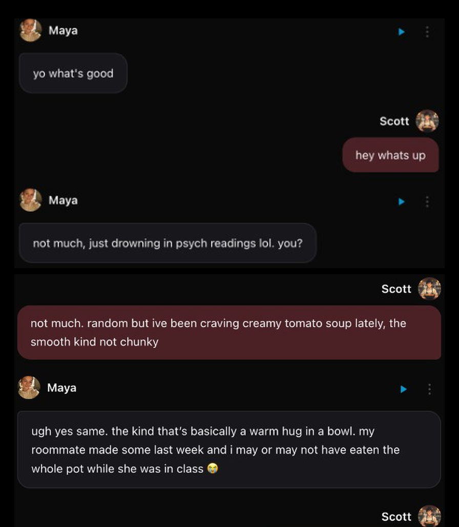 Chat where a character recalls an earlier food preference