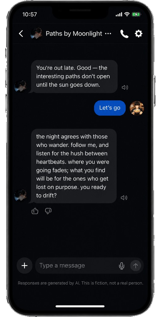AI character conversations in the Vibeside app